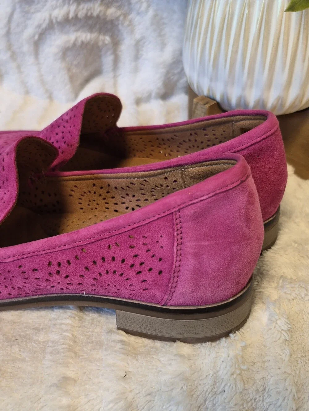 Clarks Magenta Suede Laser-Cut Loafers
